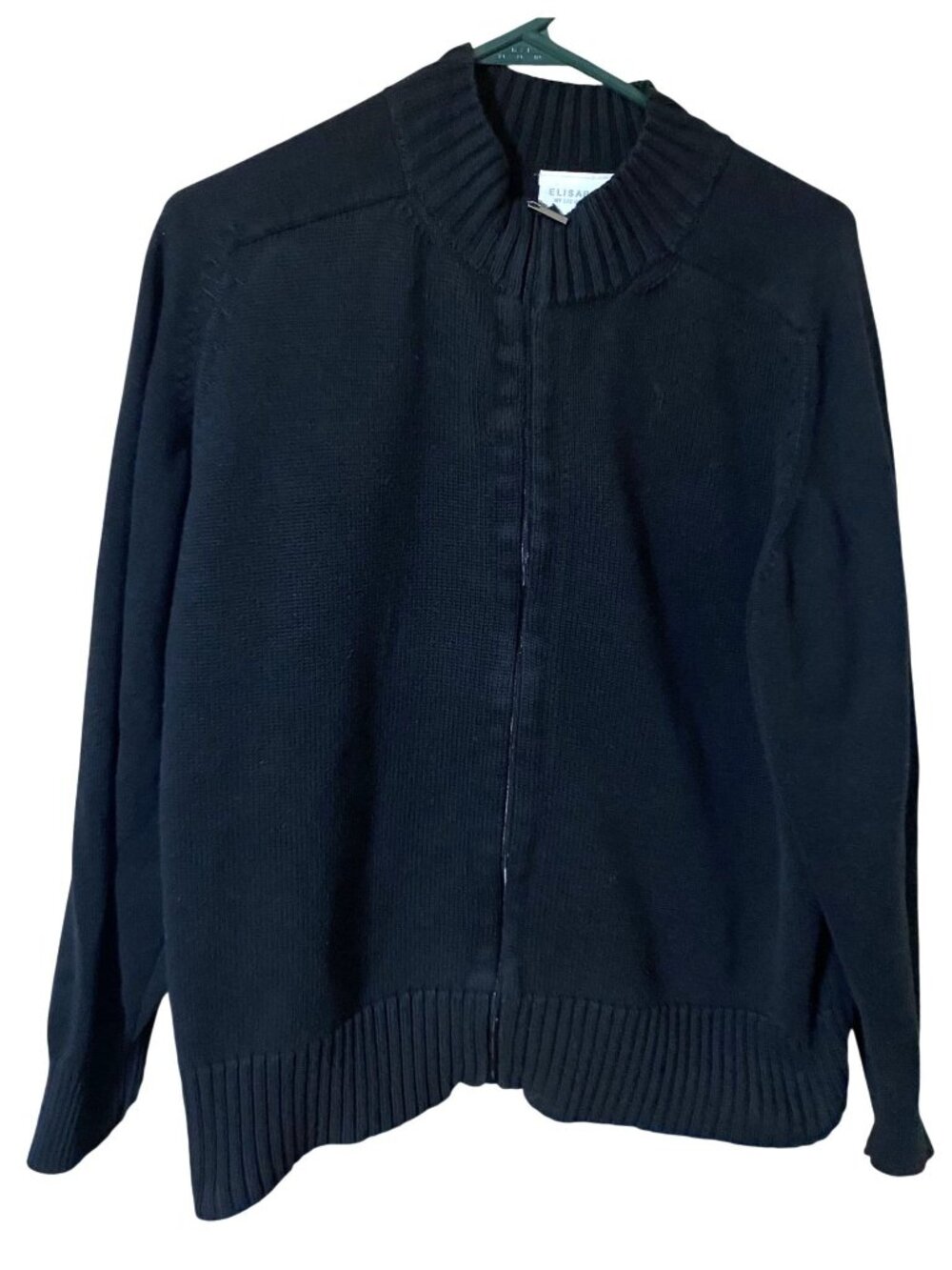 Elisabeth by Liz Claiborne Womens 1X Black Cotton Full Zip Cardigan Sweater